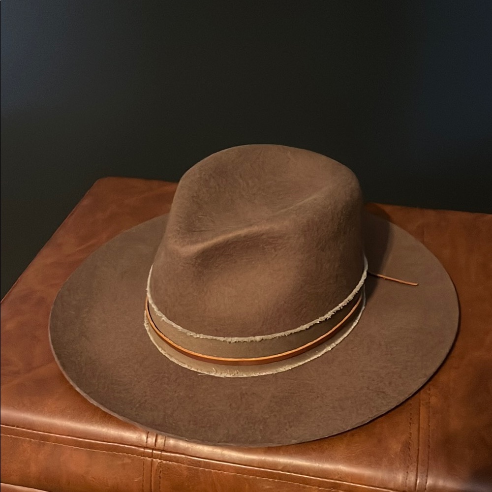 Mens American hat makers Brown Wide Brim Hat with Tan Band